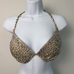Victoria's Secret Leopard Print Push Up Halter String Bikini Top 34DD